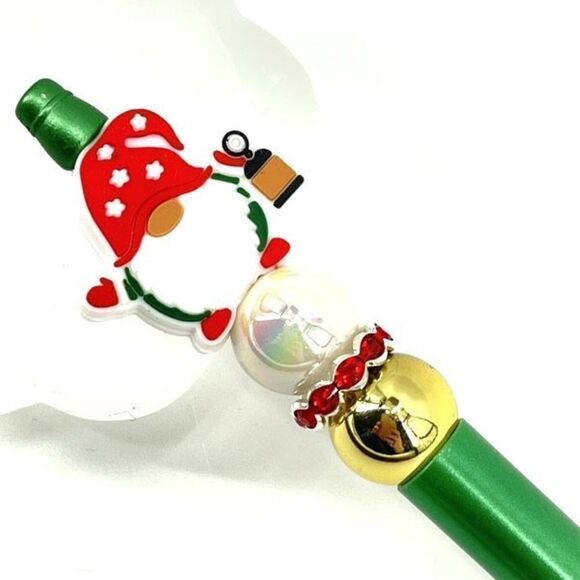 Christmas gnome handmade pen NEW beads green red white gold - Picture 4 of 5
